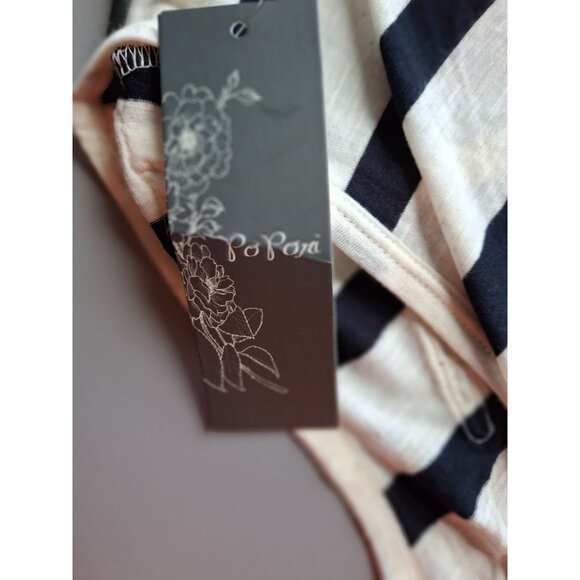 Popora Top S Blue White Striped Sleeveless Lace Applique Neckline Normcore - Picture 8 of 9